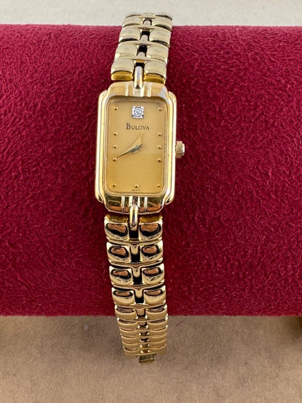 Vintage Bulova Diamond Tank Style Watch Gold over Stainless Steel Link Bracelet
